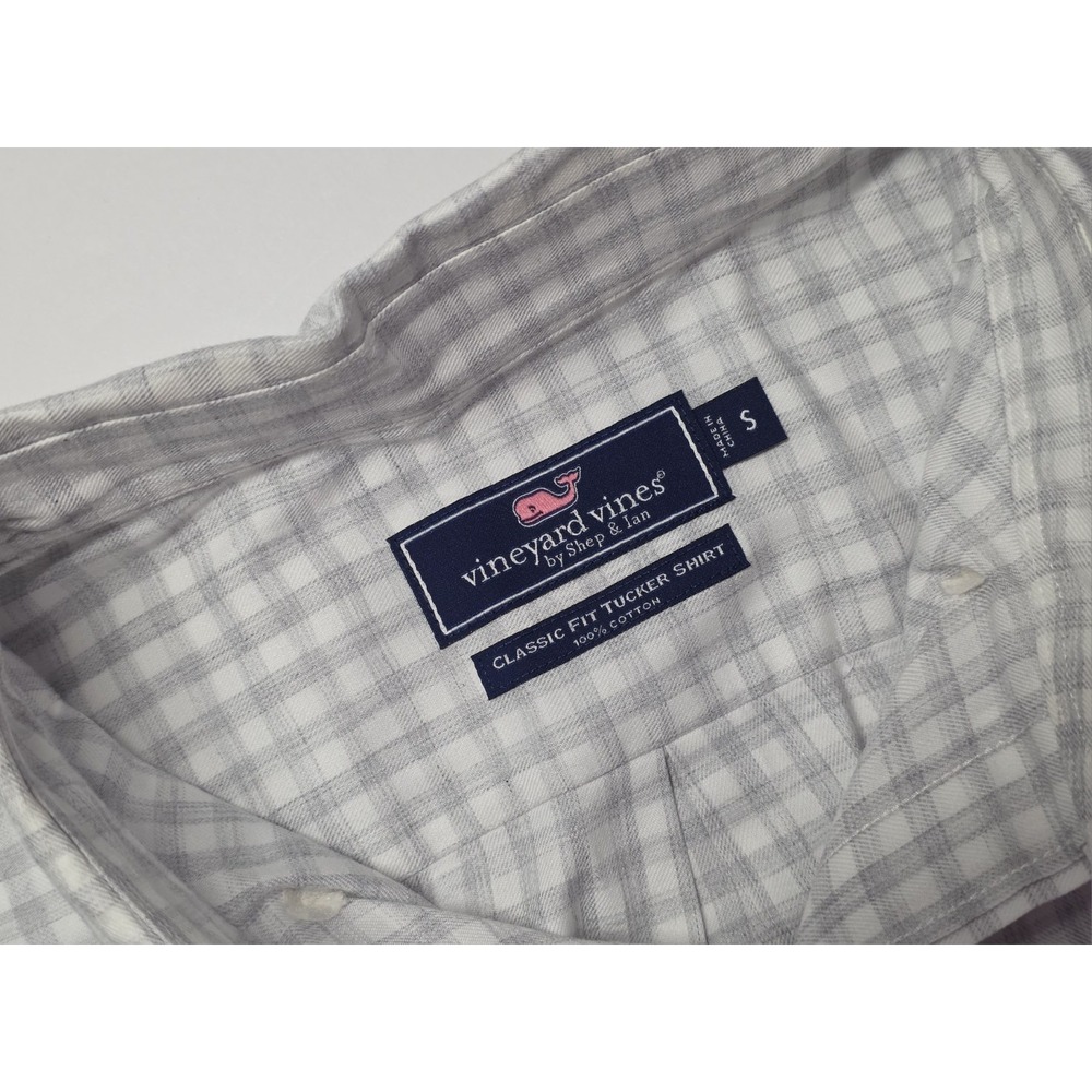 Vineyard Vines Mens Size S White/Gray Check Long Sleeve Button Down Tucker Shirt